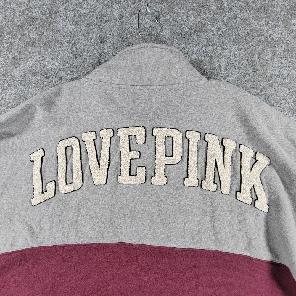 Victoria's Secret Varsity 1/2-Zip Sweatshirt Womens XL Gray‎ Maroon Love Pink